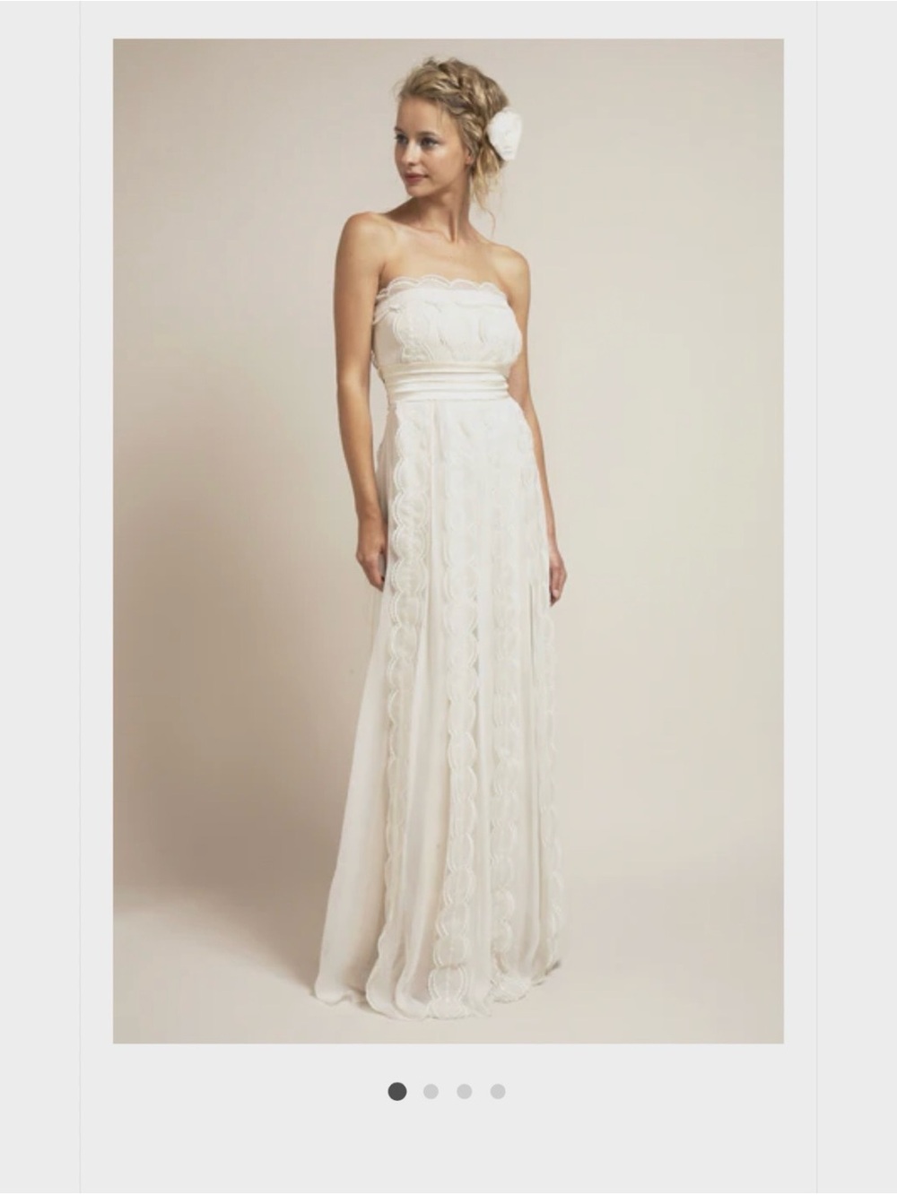 Saja Whimsical Ethereal Strapless Wedding Dress Lace-Trim Maxi Dress in Ivory